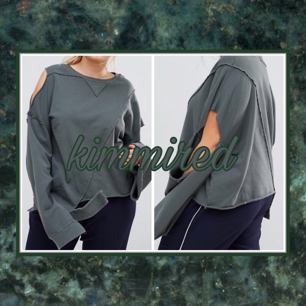 🆕New Asos Green/Gray Destructed Sweatshirt ~US 20 - Picture 1 of 4
